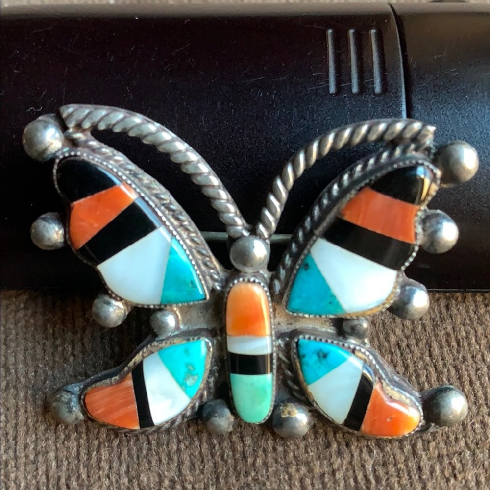 🌞Mid-Century Zuni Silver Inlay Butterfly Pin! - Picture 8 of 8
